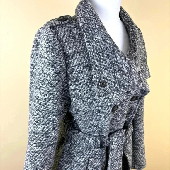 Sebby Heathered Gray Button Down Tie Waist Wool Blend Pea Coat Size L - Picture 4 of 16